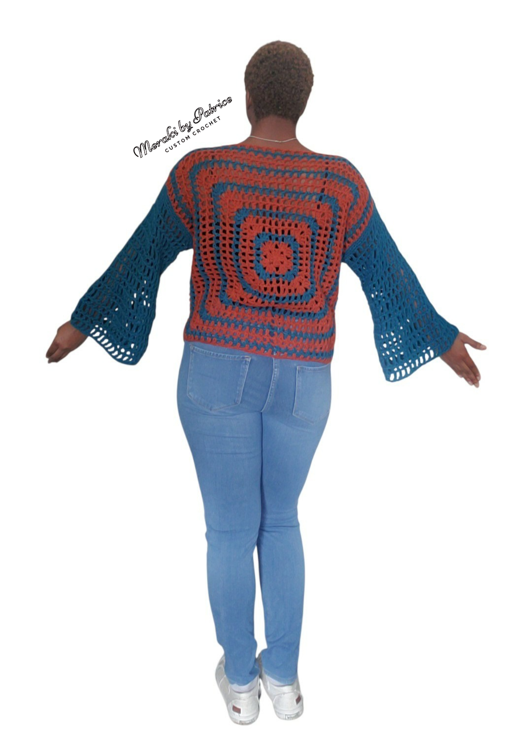 Blue & Orange Trellis Mesh Top