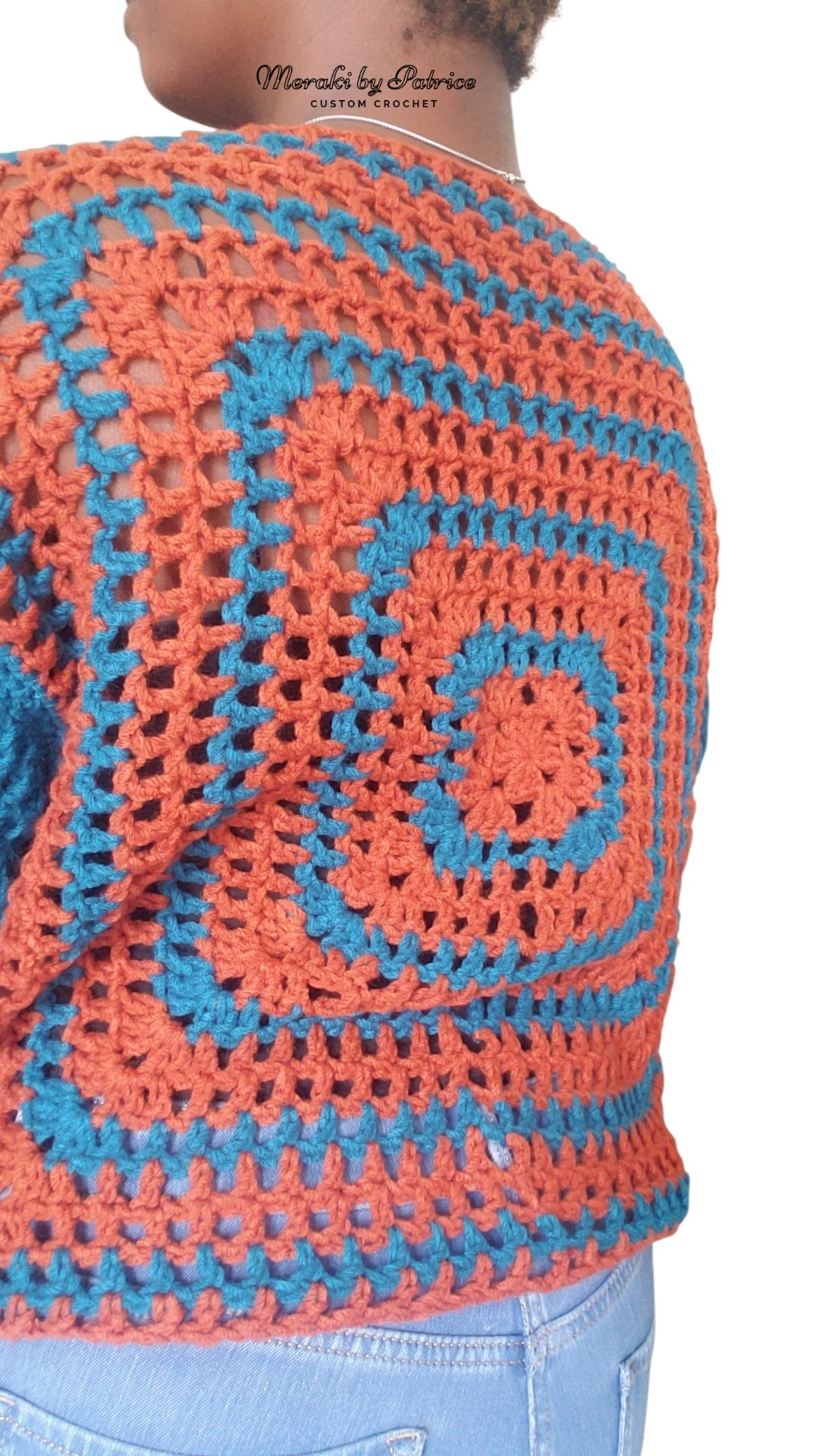 Blue & Orange Trellis Mesh Top