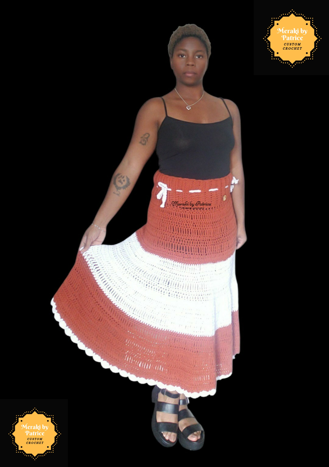 Orange & White Flow Skirt