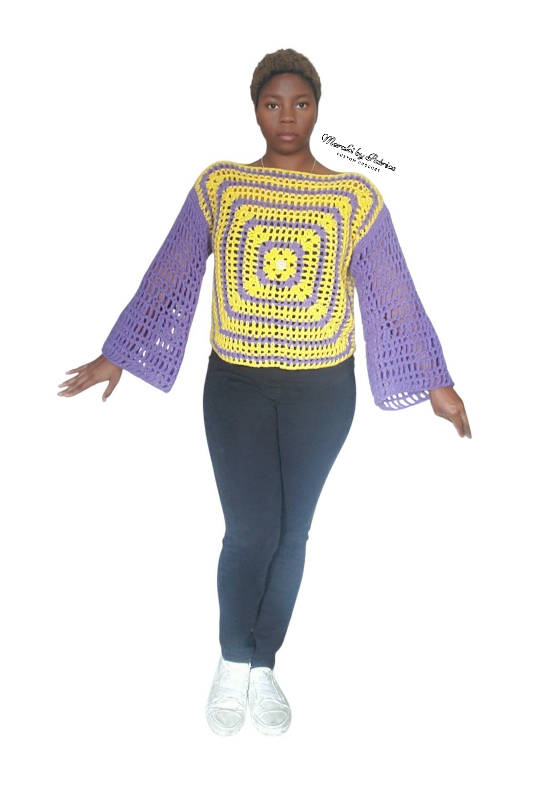 Purple & Yellow Trellis Mesh Top