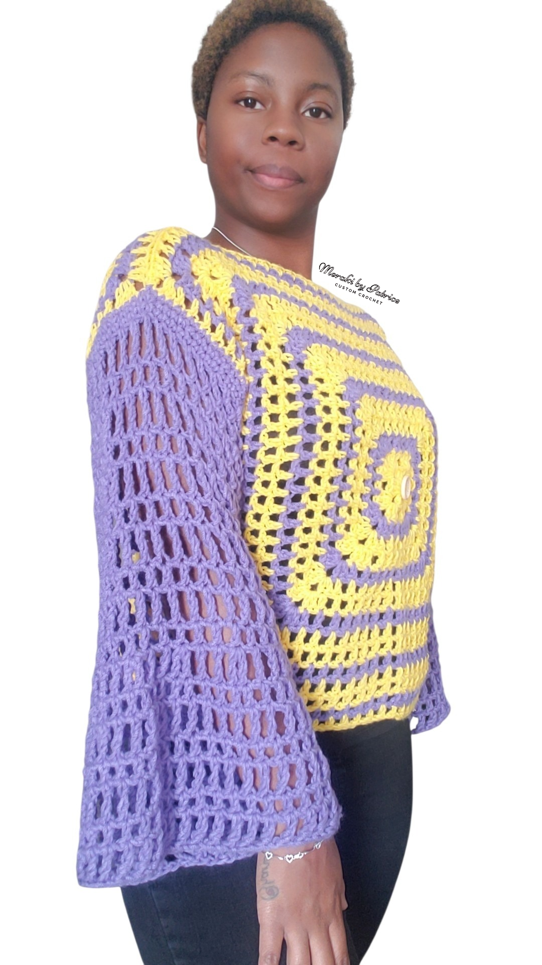 Purple & Yellow Trellis Mesh Top