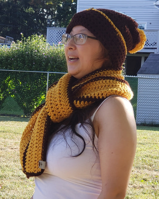 Brown & Gold Hat/Scarf Set