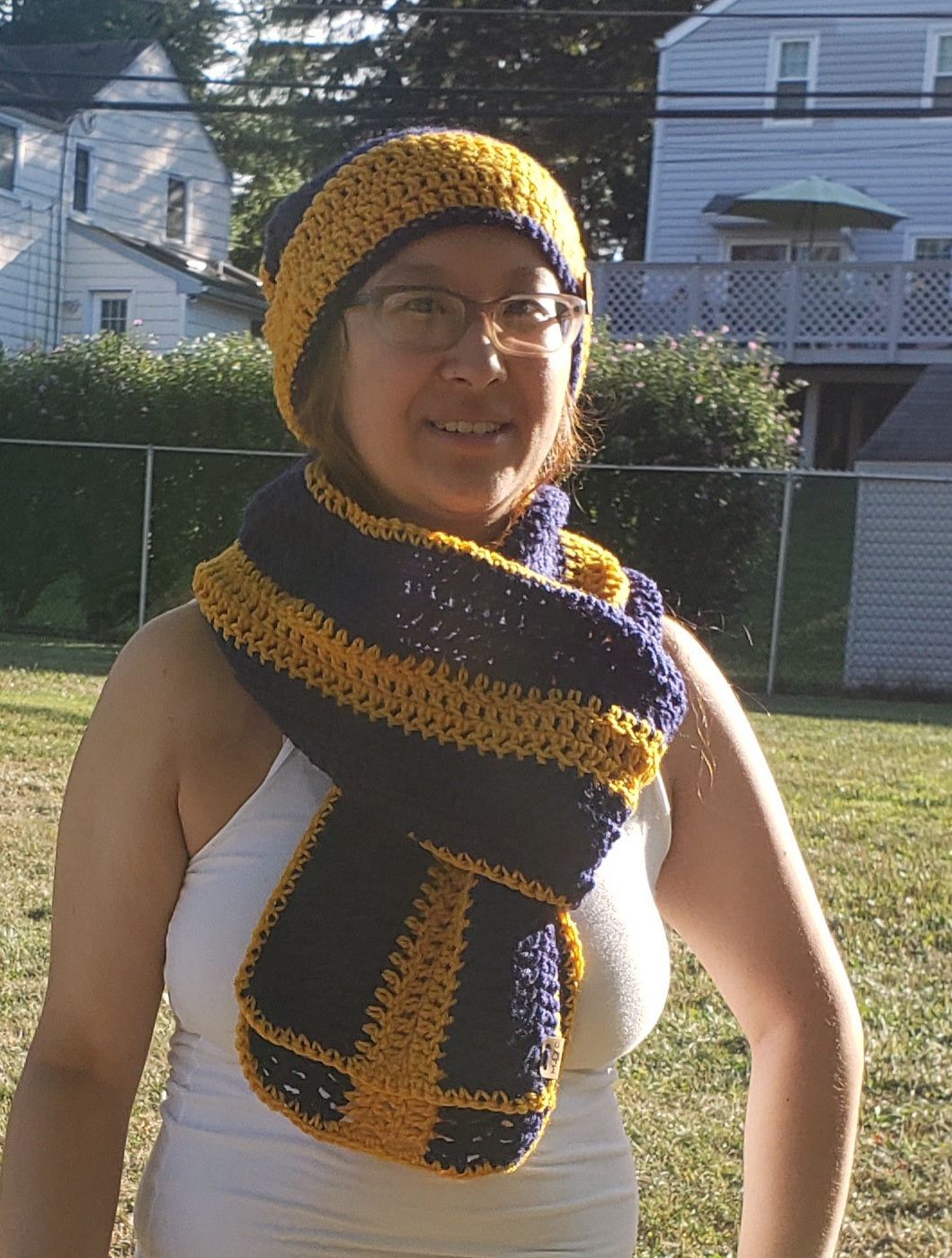 Gold & Blue Hat/Scarf Set