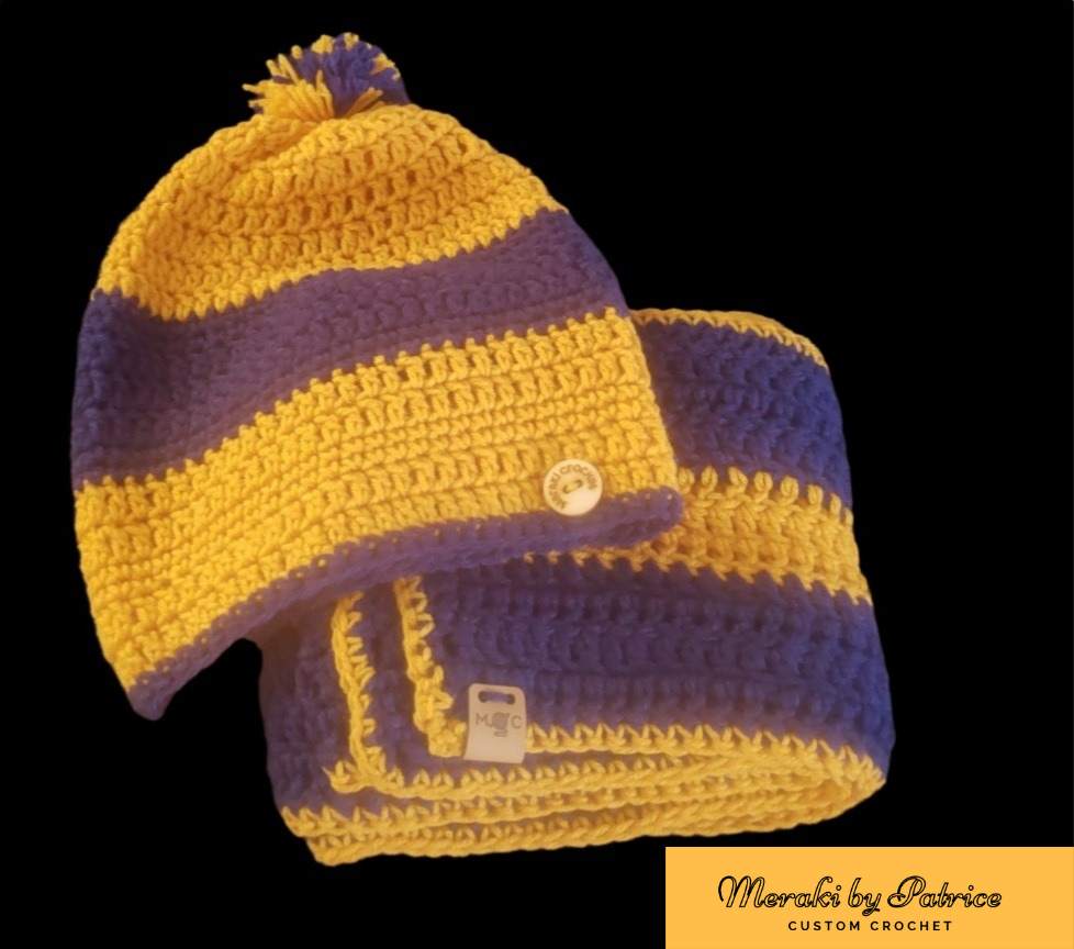 Gold & Blue Hat/Scarf Set